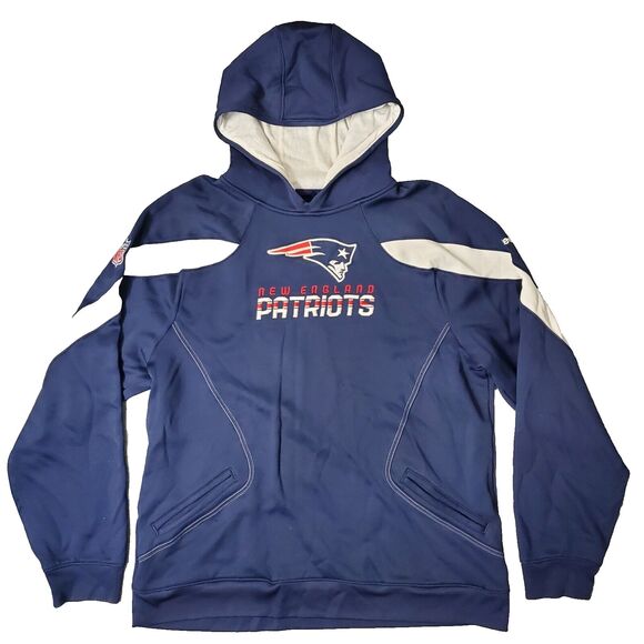 Vintage NEW ENGLAND PATRIOTS Sweater Adult XL Blue REEBOK Hoodie NFL Football - Picture 1 of 9
